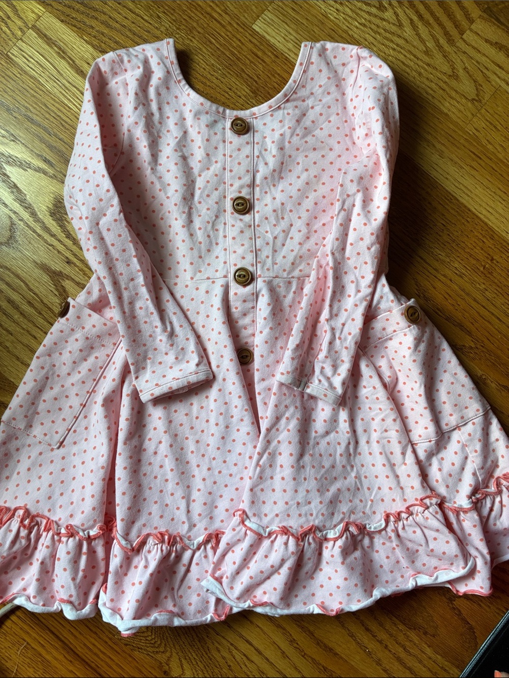 Shrimp and grits serendipity Girls' Pink Dot Ruffle Long-Sleeve Dress